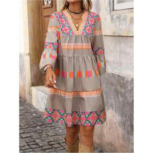 ชุดเดรสโบโฮผู้หญิงแบบสั่งทำพิเศษ แต่งระบาย คอวี แขนสามส่วน เอวยางยืด ทรงพลิ้ว ใส่สบาย เหมาะสำหรับวันพักผ่อน - Product Image 5