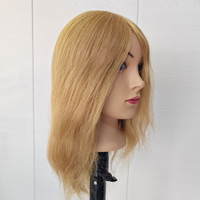 Tête de mannequin féminin 100% cheveux humains 14 pouces # Tête d'entraînement réaliste pour coiffure et cosmétologie, 8 fonctions de coiffage, pour formation de barbier