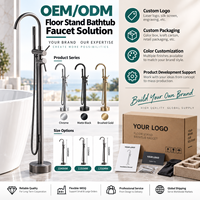 Robinet de baignoire sur pied en acier inoxydable noir, mitigeur de remplissage de baignoire autoportant à 2 fonctions, pour hôtels, villas, salles de bain, vente en gros