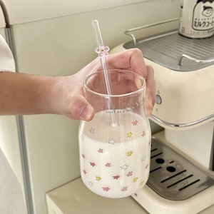 Gobelet à eau Lelyi Ins en <span class=keywords><strong>verre</strong></span> borosilicate coloré, résistant à la chaleur, <span class=keywords><strong>avec</strong></span> <span class=keywords><strong>paille</strong></span>, motif cœur de fille - Product Image 2