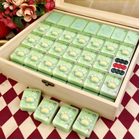 Set Mahjong Buatan Tangan Khusus Ubin Resin Hijau Cakar Kucing 3D Kawaii Bunga Pelangi Berkilau Logo Pribadi Hadiah Ulang Tahun untuk Anak Perempuan