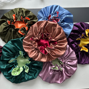 <span class=keywords><strong>Bonnet</strong></span> de nuit en satin de soie double couche pour femme, prêt à être expédié, personnalisé, de luxe, réversible, uni, à volants - Product Image 1