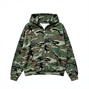 Sudadera con Capucha Oversize Personalizada de 330 g/m² con Cremallera Frontal y Lavado Ácido para Hombre, Ecológica, con Estampado Camuflaje, Multitalla, con Pedrería de Perlas - Product Image 4