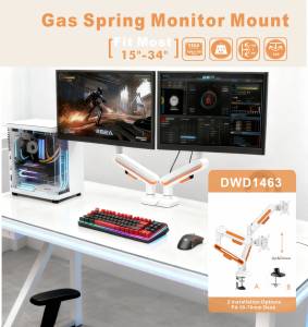 Xoay có thể điều chỉnh màn hình VESA trắng 2 cánh tay 34 inch Bàn Chủ kép gắn màn hình cánh tay - Product Image 6