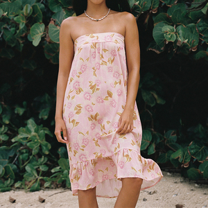 JingYu Custom-Made Casual Flowy Beach Print <b>Strapless</b> <b>Dress</b> High-Quality Soft Rayon Hawaiian <b>Dress</b> - Product Image 1