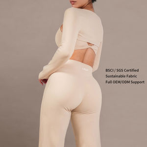 Set Yoga da Donna <span class=keywords><strong>3</strong></span> Pezzi Personalizzabile con Logo, Top Corto a Maniche Lunghe con Dettaglio Twist, Pantaloni a Zampa a Vita Alta, Controllo Pancia, Abbigliamento Sportivo per Palestra e Fitness - Product Image 5