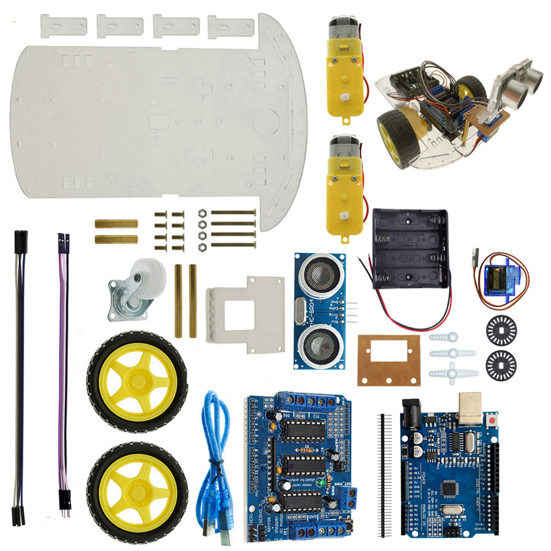 Kit Châssis Voiture Robot Intelligente 2WD - Avec Encodeurs De Vitesse, Boîtier Piles, 2 Roues - Compatible Arduino