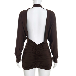 Viviblook Q26DS179 Vestido Corto Sexy de Manga Larga con Espalda Descubierta para Mujer, Color Sólido, Nuevo para Otoño - Product Image 5