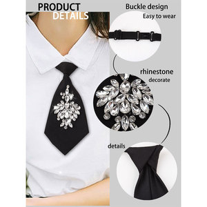 Corbata de diamantes de imitación negros para mujer, diseño floral, sin nudos, accesorio 3D para camisas blancas, moda para adultos - Product Image 2