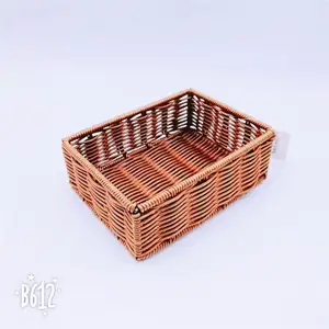 Basedidea-cesta rectangular de mimbre para pan, bandeja de exhibición para restaurantes, fruta y verdura