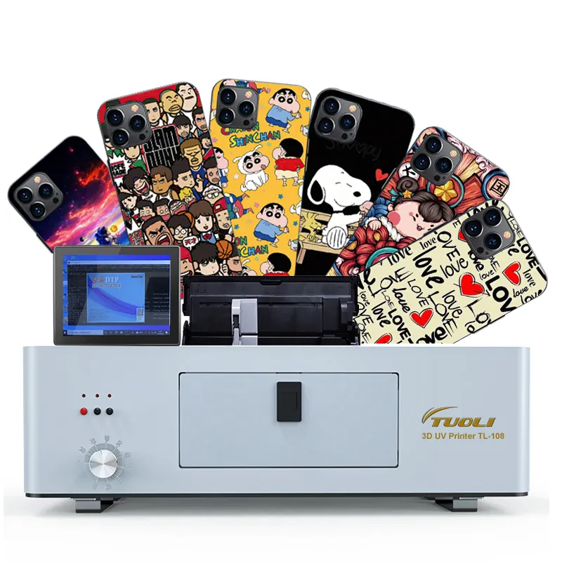 TUOLI TL108 Mesin Printer Inkjet UV Timbul 3D Cerdas untuk Ponsel/Bantalan Desain Stiker Kulit Belakang