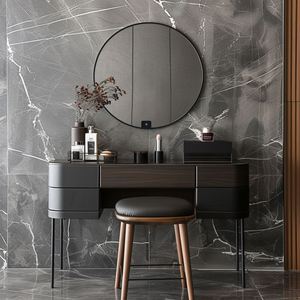 Tocador Moderno de Madera Maciza para Dormitorio con Espejo Iluminado, Escritorio con Almacenamiento, Estación de Maquillaje Ideal para Apartamentos - Product Image 1