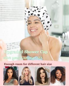 Bonnet de <span class=keywords><strong>douche</strong></span> en soie de luxe personnalisé - Réutilisable, imperméable, design élégant, antidérapant, nœud ajustable, séchage rapide, unisexe, adulte - Product Image 6
