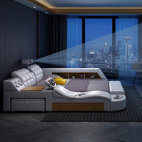 Intelligentes Schlafzimmermöbel Stoff Tatami-Bett Doppel-Aufbewahrungs-Massage-Bett Leder multifunktionales King-Size-Bett