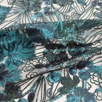 Tissu en organza brodé à la machine, richement brodé, pour robes florales pour femmes ; Tissu brodé de sequins