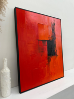 Peinture à l'huile sur toile faite à la main, nature morte rouge audacieuse avec accents noirs, décoration moderne pour la maison