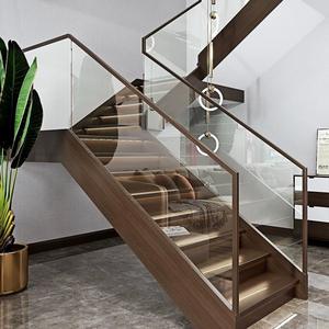 Escalier en bois massif de chêne rouge américain moderne de haute qualité avec garde-corps en verre, design à double <span class=keywords><strong>poutre</strong></span>, adapté à une utilisation en intérieur - Product Image 6