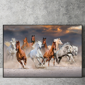 <span class=keywords><strong>Pintura</strong></span> al Óleo Abstracta <span class=keywords><strong>de</strong></span> Lujo en 3D, Personalizada Digitalmente, Caballos Galopando al Atardecer, Lienzo Decorativo Enmarcado Ecológico - Product Image 1