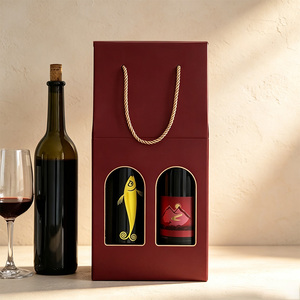 Caja de Papel para <span class=keywords><strong>Vino</strong></span> Tinto, Ecológica, Reciclable, con Doble Botella, Laminación Mate Kraft, con Logotipo Personalizado de Lujo en Relieve, Venta al Por Mayor - Product Image 1