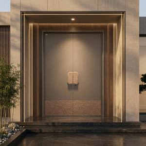 Porte d'entrée de luxe en aluminium massif, style victorien, à double battant, étanche et pare-balles, avec panneau texturé coquille de nacre, couleur <span class=keywords><strong>champagne</strong></span> - Product Image 3