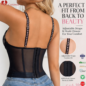 Schwarzes Damen-Korsett-Top mit Spitzenbesatz und gepolstertem Brustbereich für Clubwear - Product Image 1