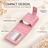 Pochette de voyage miniature de luxe personnalisée pour bijoux, doublure en velours doux, cuir PU gaufré crocodile, organisateur pliable avec miroir et porte-bagues