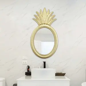 Gouden Ananas Patroon Creatieve Grote Framed Funky Badkamer Decoratieve Opknoping Spiegel