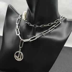 Collane a due piani <span class=keywords><strong>di</strong></span> confraternita greca con ciondolo in cristallo Jill con Jack blu rosa lega della società universitaria a forma <span class=keywords><strong>di</strong></span> lettera - Product Image 3