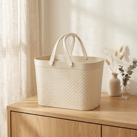 Panier de rangement portable MONR en plastique pour salle de bain et cuisine, avec poignée, texture simili cuir, pour la maison et la cuisine