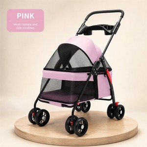 Poussette pliable noire pour animaux de compagnie avec auvent en maille et porte-gobelet - Product Image 6