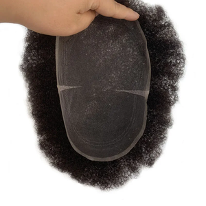 Toupee de Encaje Completo con Cabello Afro Rizado de 6 mm # Unidad Capilar India Popular de Color 1B para Hombres, Transpirable - Product Image 1