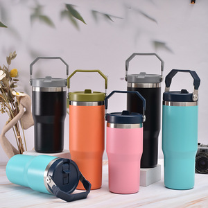 Nuevo Diseño 2026, Vaso de Viaje Personalizado de 20oz/30oz con Pajita, Vaso Aislado al Vacío de Acero Inoxidable con Asa Portátil - Product Image 6