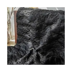 High quality pure black classic embossed jacquard opaque fashion fabric 100polyester embossment Textile