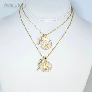 NM54141 religioso cattolico placcato <span class=keywords><strong>oro</strong></span> italiano fortuna <span class=keywords><strong>Cornicello</strong></span> corno vergine maria ciondolo cubico Zirconia scatola croce collana a catena - Product Image 3