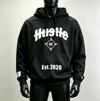 Sweat-shirts et pulls décontractés pour hommes en molleton épais noir avec étiquette tissée côtelée, patch brodé, style vintage