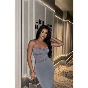 Chic Smoke Gray A-Line Floor-Length <b>Prom</b> <b>Dress</b> with Sequins Rhinestones Pearls Glitter Modern Tiered Draped Design for Parties - Product Image 3