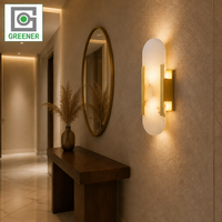 Applique Murale LED Moderne de Luxe en Cuivre et Albâtre, Design Nordique, Lumière Blanc Chaud 3500K, pour Chambre, Salon, Cuisine