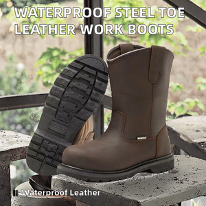 Welted Waterproof Crazy Horse Leather <b>Wellington</b> Work Boots Steel Toe Anti-Impact Anti-Puncture <b>Men</b> Winter Spring - Product Image 2