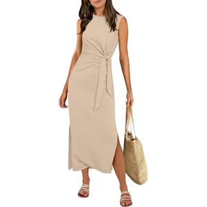Vestido Largo de Verano para Mujer FOXA, Cuello Redondo, Cintura Ajustable, Estilo Casual para Vacaciones, Antiarrugas, Ajuste Holgado, Primavera 2026 - Product Image 1