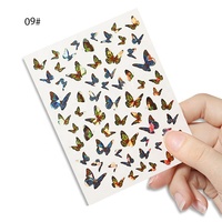 Stiker Dekorasi Kuku 3D Kupu-kupu Prancis Grosir, Warna Laser, Tahan Air, Tidak Beracun, untuk DIY
