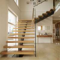 Escalier droit moderne DBM en acier au carbone à poutre unique avec marches en bois de hêtre/chêne – Conception d'escalier intérieur pour maisons