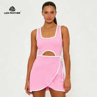Robe de golf et de tennis pour femme Luckpanther Streetwear, respirante, rose, avec découpes et bordures contrastées