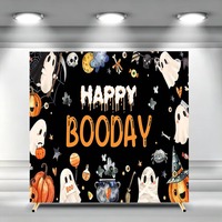 Housse de fond d'arche carrée d'Halloween, motif fantôme, chauve-souris, citrouille, sorcière, maison hantée, personnalisable pour cérémonies et fêtes