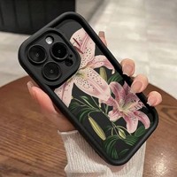 Coque de téléphone portable motif feuille verte et fleur de lys pour iPhone 16 Plus 15 17 18 Pro Max, coque antichoc couleur bonbon, protection arrière