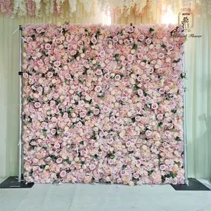 인공 꽃 공급 업체 HQ023 핑크 패브릭 3D 5D 인공 장식 롤링 웨딩 천 DKB 꽃 벽 배경