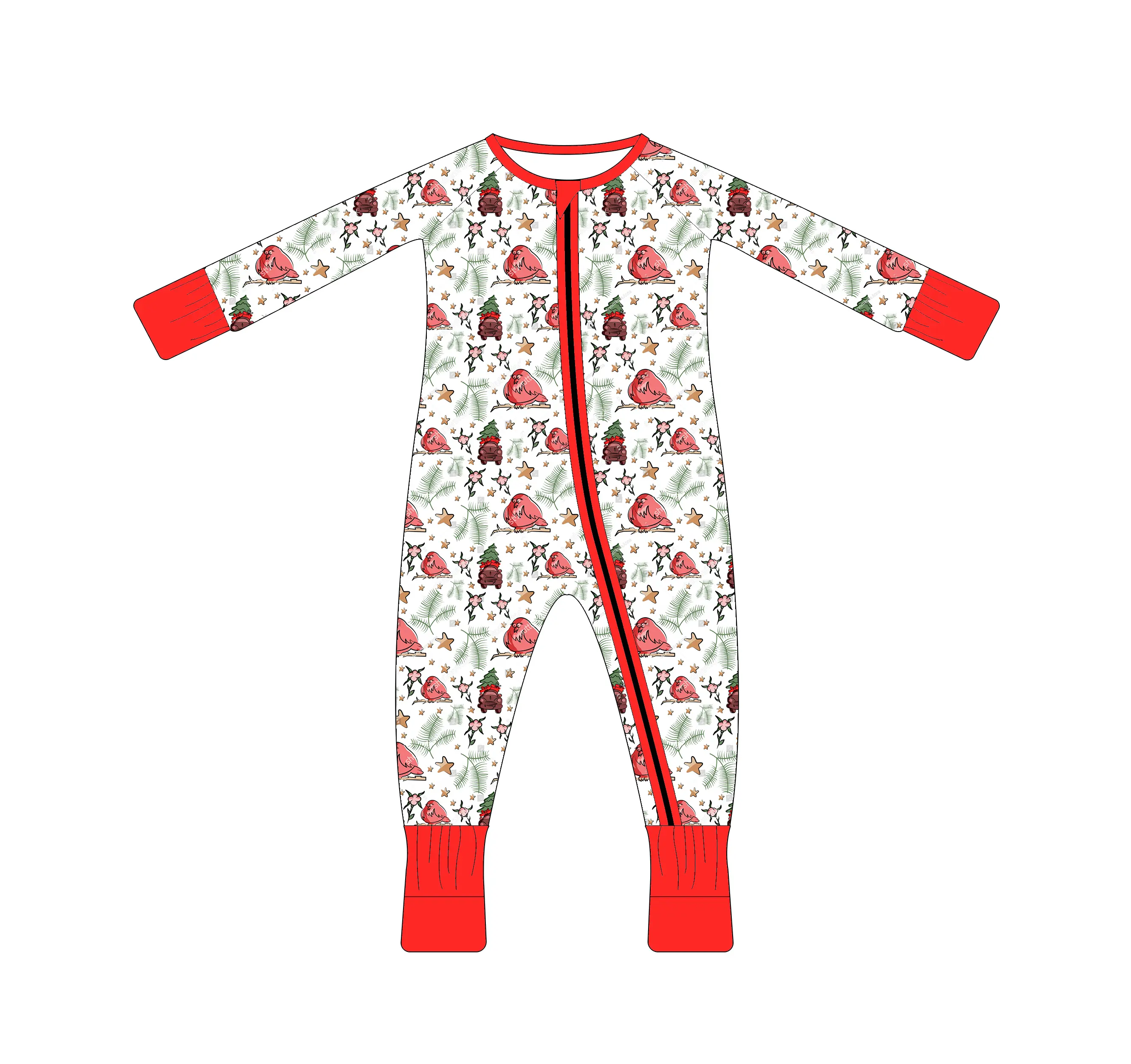 New bé Romper tre Red Bird in Jumpsuit dài tay áo dây kéo trẻ sơ sinh leo Bộ đồ ngủ quần áo trẻ em