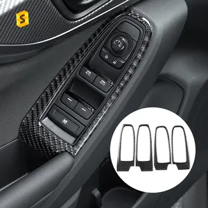 ES 4 Pcs Soft Carbon Fiber Car Accessories For Subaru WRX 2022 Carbon Car Carbon Fiber Window Lift Button Sticker