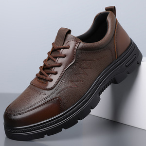 Chaussures décontractées en cuir pour hommes, bout rond, lacets, doublure en maille respirante, semelle extérieure en caoutchouc, semelle intermédiaire en EVA, toutes saisons, pour l'extérieur - Product Image 1
