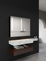 Kabinet cermin rias LED kamar mandi pintu ganda, dengan Sensor sentuh pintar Sensor gerakan kapasitas besar dipasang di dinding