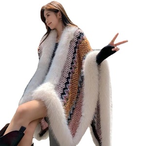Winter Damen Temperament Luxus Pelz kragen Kaschmir Schal Warme Oberbekleidung Kunst pelz Trim Frau Poncho Cape - Product Image 1